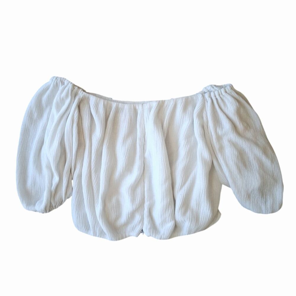 Sachin & Babi White Textured Twist-Front Short-Sleeve Crop Blouse Women's Size 6